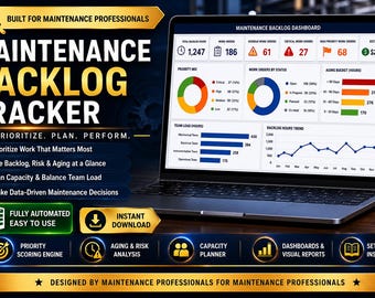 Maintenance Backlog Tracker Priority System | Excel & Google Sheets | Maintenance Dashboard | Work Order Prioritization | CMMS Lite