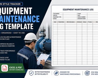 Equipment Maintenance Log Template | CMMS Style Tracker (Excel, PDF)