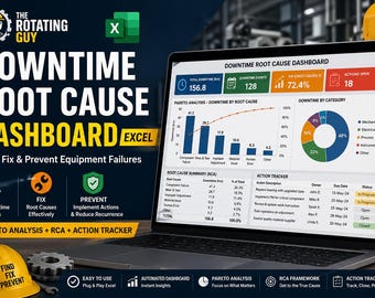 Downtime Root Cause Dashboard Excel | Pareto, RCA, Action Tracker