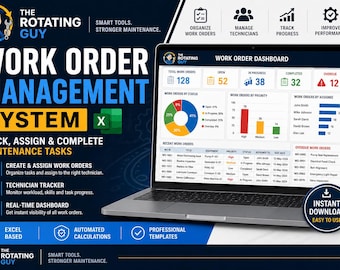 Work Order Management System Excel | Track, Assign & Complete Maintenance Tasks | Dashboard + Technician Tracker