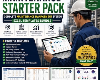 Maintenance Management System Excel Templates | Work Order, KPI Dashboard, MTBF Tracker (Digital Download)