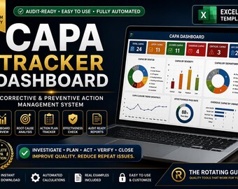 CAPA Tracker Dashboard Excel | Corrective & Preventive Action Management System | Root Cause Analysis | Audit-Ready Quality Tool | ISO 9001