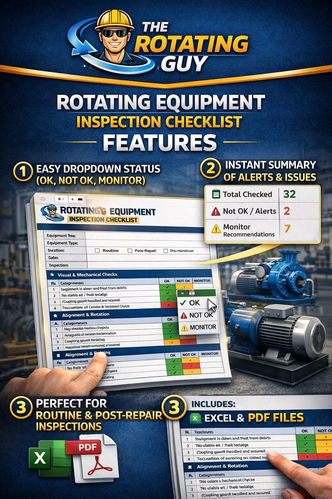 Rotating Equipment Inspection Checklist Excel | Pump Motor Inspection ...
