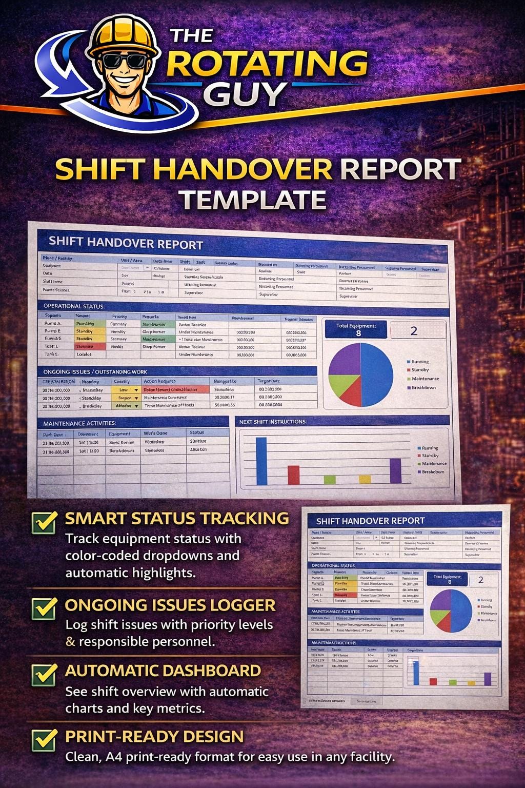 Shift Handover Report Template Excel | Equipment Status Tracker (excel ...