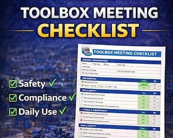 Safety Toolbox Meeting Checklist | Daily HSE Site Compliance Form (Excel, PDF)