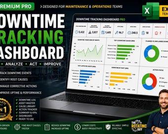 Downtime Tracking Dashboard Excel | Machine Downtime Log | Root Cause Analysis | MTTR MTBF | OEe Dashboard | Maintenance KPI Template