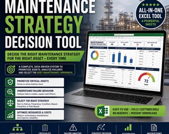 Maintenance Strategy Decision Tool Excel | Criticality Analysis, RCM-Lite & PM Strategy Matrix