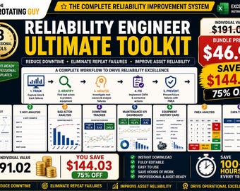 Reliability Engineer Toolkit Excel | RCA, 5 Why, CAPA, Fmea, Mtbf Mttr Downtime Tracker, Maintenance KPI Dashboard