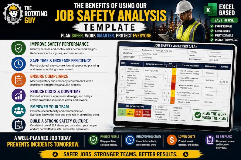 Job Safety Analysis (JSA) Template | Editable Excel HSE Checklist (XLSX ...