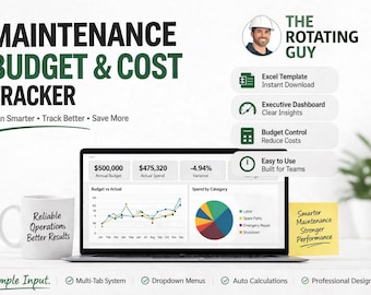 Maintenance Budget Cost Tracker Excel | Dashboard, KPIs (Instant Download)