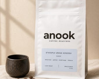 Ethiopia Guji Whole Bean Coffee, Light Roast Washed Coffee, Small Batch Roasted 10 oz
