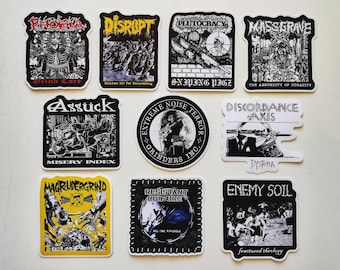 Paquete de pegatinas de bandas punk: Grindcore, vinilos distópicos (10 pegatinas, 8,9-14 cm)