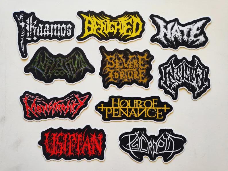 Death Metal Sticker Pack (10 Stickers) Set 16 Vinyl Decals Black Slam ...