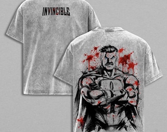 Camiseta y sudadera con capucha Omni Hero Washed - Camiseta con estampado doble de Viltrumite Warrior Anime Graphic, ropa de hombre, algodón grueso, unisex, talla grande