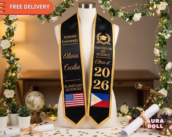 Custom Flag Graduation Stole, Mexican Flag Graduation Sash 2026, Custom Country Flag Stole, Philippine Grad Sash, Personalized Country Sash