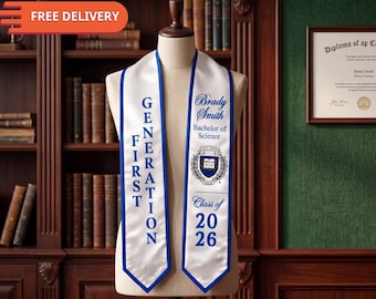 Custom Embroidery Graduation Stole, First Generation Graduation Sash, Personalized Satin Graduation Stole, Class of 2026 Graduation Sash