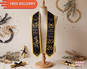 Custom Embroidery Graduation Stole Any Major, Personalized College Sash Trendy Cute Aesthetic Grad Gift Name Teen Style, Graduation Sash