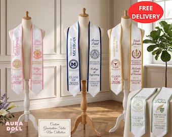 Custom Nam And School Graduation Stole, Personalized College Sash Trendy Cute Aesthetic Grad Gift Name Teen Style Vibe, College Grad Stole