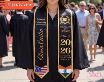 Personalized Custom Flag Graduation Stole, Indian Flag Graduation Sash 2026, India Graduation Stole, Custom Country Flag Sash, Custom Sash