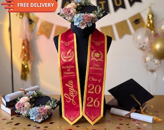 Custom Graduation Sash, Personalized Name Class of 2026 Stole, Name Major School Graduation Sash, Elegant College Graduation Sash Gift