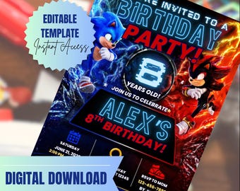 Shadow the Hedgehog Sonic-verjaardagsuitnodiging | Amy Rose Sonic-uitnodiging | Snel en leuk feestdecor