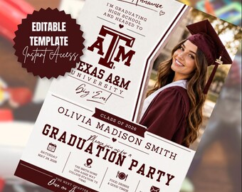 Texas A&M afstuderen aankondiging sjabloon bewerkbare Canva Grad-feestuitnodiging College Commitment Senior uitnodigen klasse van 2026