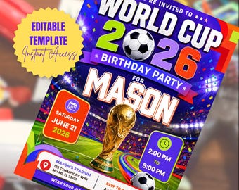 Bewerkbare verjaardagsuitnodiging voetbal: sjabloon WK-feest (digitale uitnodiging)