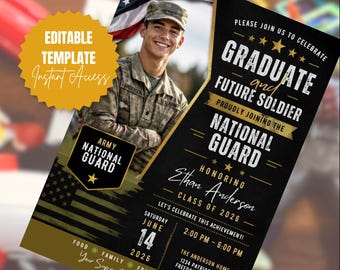 West Point afstudeeraankondiging militaire academie uitnodigen leger Grad-feestuitnodiging bewerkbare Canva-sjabloon klasse van 2026