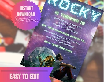 Project Hail Mary verjaardagsuitnodiging: Rocky SciFi Space Party (5 x 7 digitale download)