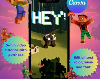 Pixel Gaming-video-uitnodiging, geanimeerde Canva-uitnodiging, kinderverjaardagsfeestje (digitale download)
