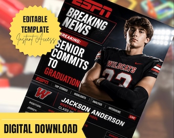 Uitnodiging sportafstuderen: bewerkbare aankondiging senior atleet (digitale download)