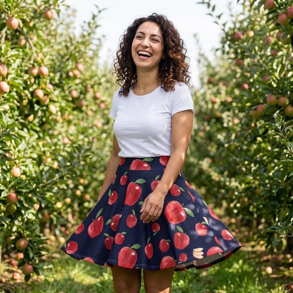 Crispy Apples  Women's Skater Skirt,  Brunch outfit, Juicy Fruity Skirt