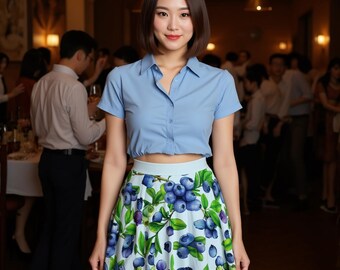Violet B Blueberries Short mini Skirt, Wine tasting fit, Spring Fling Skirt