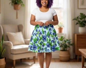 Violet B Blueberries Women's Skater Skirt,  Brunch outfit, Juicy Fruity Skirt