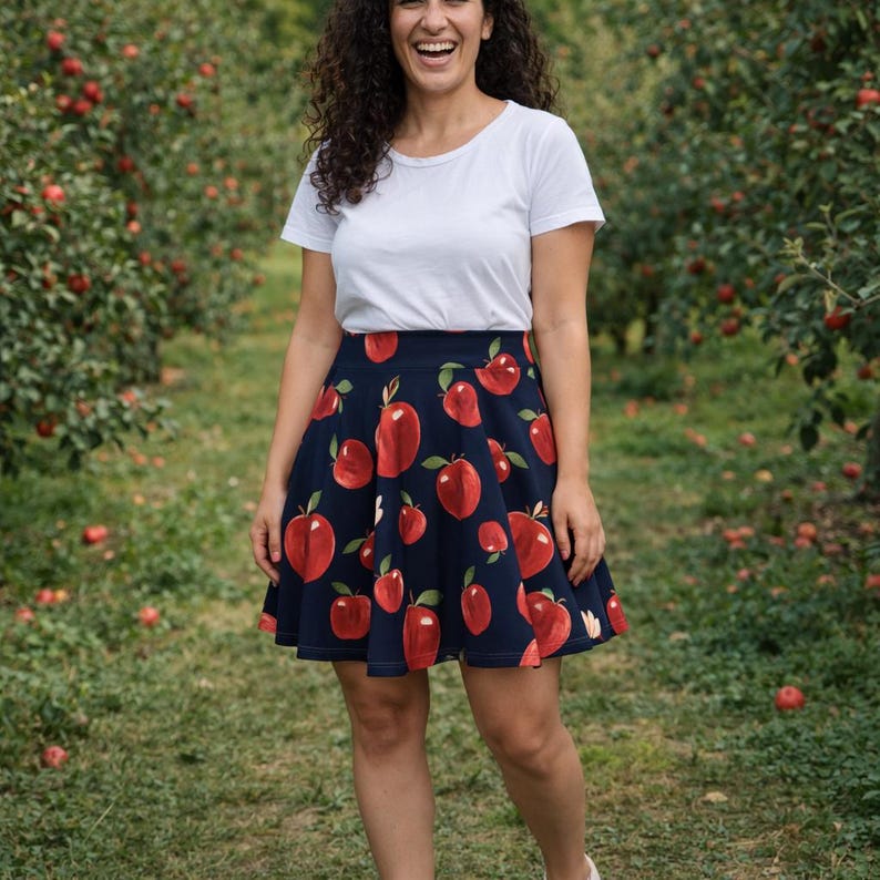 Crispy Apples Women's Skater Skirt, Brunch outfit, Juicy Fruity Skirt image 2