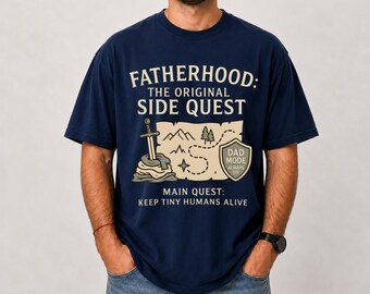 Funny DnD Dad Comfort Colors T-shirt, Fatherhood Side Quest Tee, Nerdy Father's Day Gift