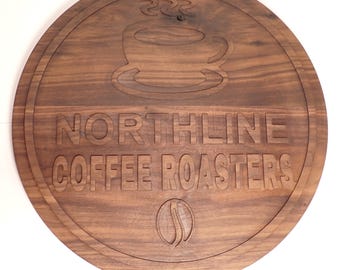 Custom CNC Carved Wood Business Logo Sign, Walnut Maple Office Plaque