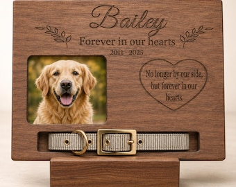 Personalized Walnut Pet Memorial Plaque | Photo & Collar Display Keepsake