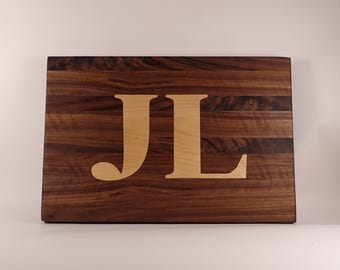 Personalized Walnut Cutting Board with Maple Inlay Initials, 16x11 Custom Monogram Wedding Housewarming Gift