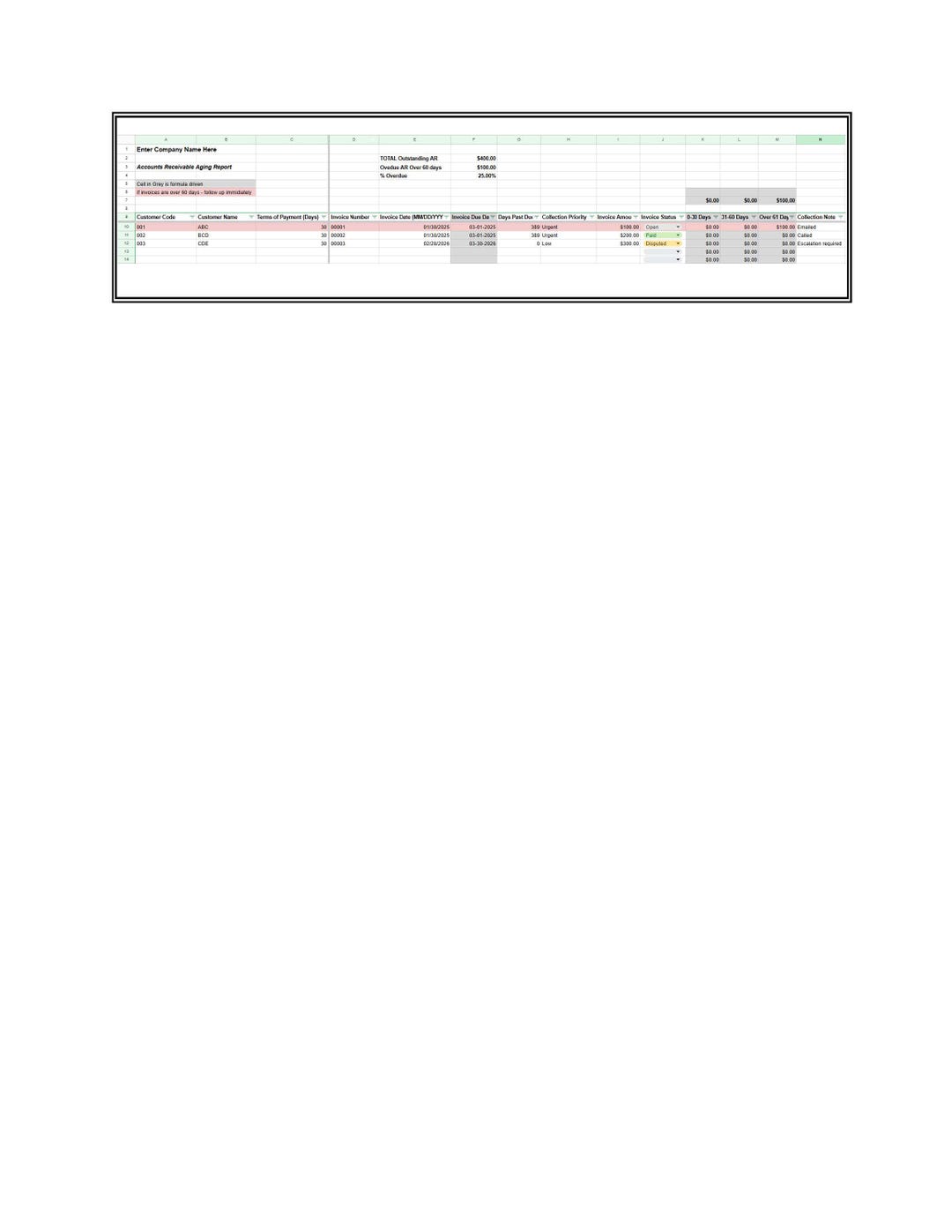 AR Aging Template Excel / Accounts Receivable Tracker / Invoice Aging ...