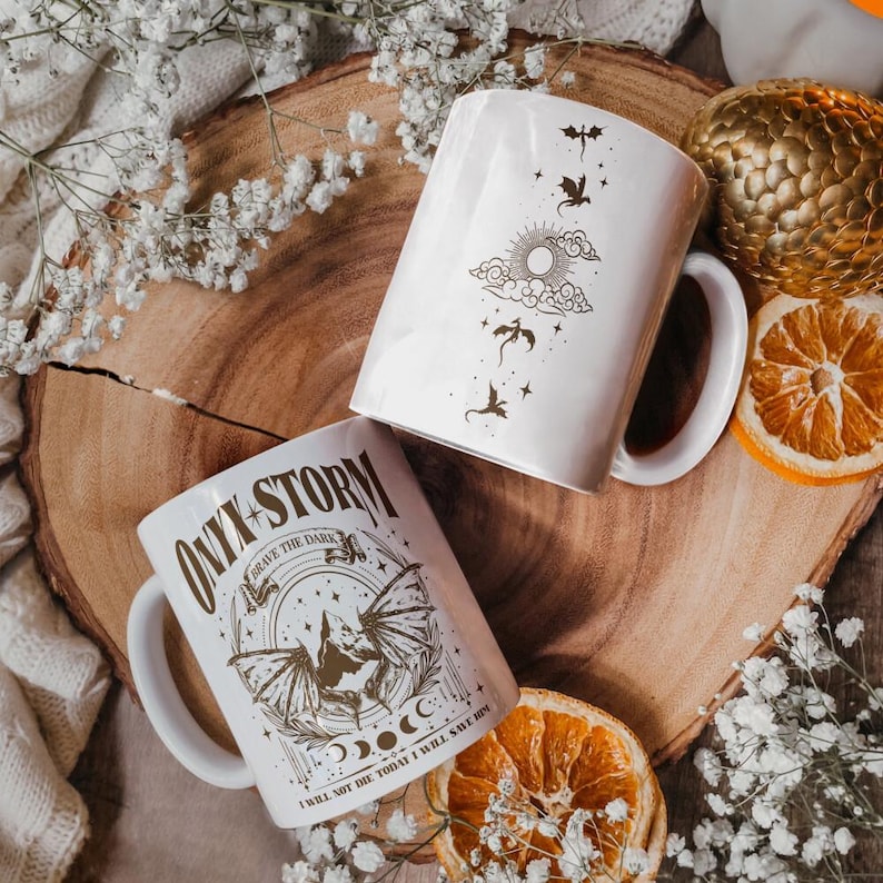 Dragon Rider Mug, Onyx Storm Brave the Dark Mug, Fourth Wing Series, Dragon Book Lovers, Onyx Storm Coffee Mug, Basgiath War College zdjęcie 1
