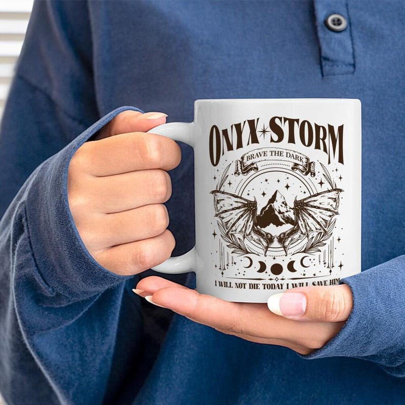 Dragon Rider Mug, Onyx Storm Brave the Dark Mug, Fourth Wing Series, Dragon Book Lovers, Onyx Storm Coffee Mug, Basgiath War College zdjęcie 5
