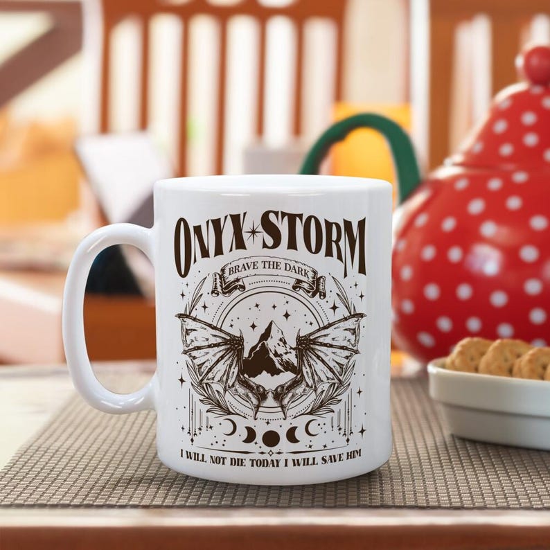 Dragon Rider Mug, Onyx Storm Brave the Dark Mug, Fourth Wing Series, Dragon Book Lovers, Onyx Storm Coffee Mug, Basgiath War College zdjęcie 4