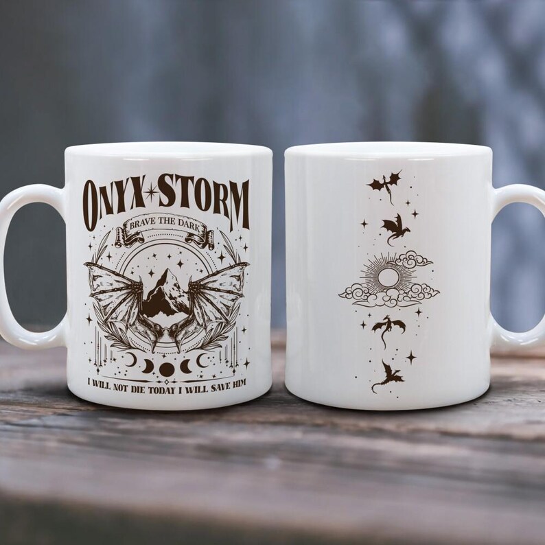 Dragon Rider Mug, Onyx Storm Brave the Dark Mug, Fourth Wing Series, Dragon Book Lovers, Onyx Storm Coffee Mug, Basgiath War College zdjęcie 3