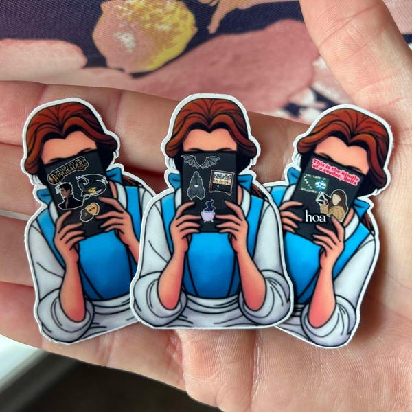 Belle reading on a kindle Sticker, smut lover, bookworm, bookish sticker, dark romance, romantasy books, monster romance, acotar, dragons