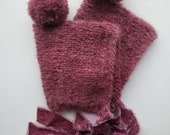 thingy thingz, ready to ship, alpaca, baby bonnet, baby girl hat, velvet, fuzzy hat, newborn props, pixie bonnet, pom pom hat, newborn hat