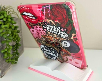 Soporte para Kindle, soporte para libros, accesorio para estantería, soporte para Kindle con impresión 3D de libro abierto, soporte para Kindle, soporte para pantalla de lector electrónico