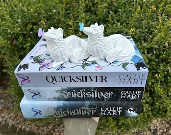 onyx, white fox, quicksilver, book lover, gift, thingy thingz, book shelf decoration