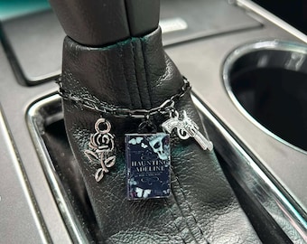 gear shift charm, mini book, mini book charm, custom mini book, book lover, gift for reader, thingy thingz, car accessory