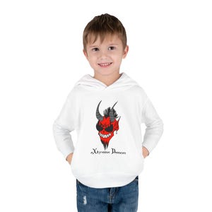 Extreme Demon Skull Hoodie för småbarn | Horned Devil Face, Gotisk skrift